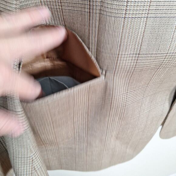 Abboud Beige Neutral Plaid 3 Button Wool Slik Plaid Sport Jacket Blazer Men 44R - Picture 4 of 13